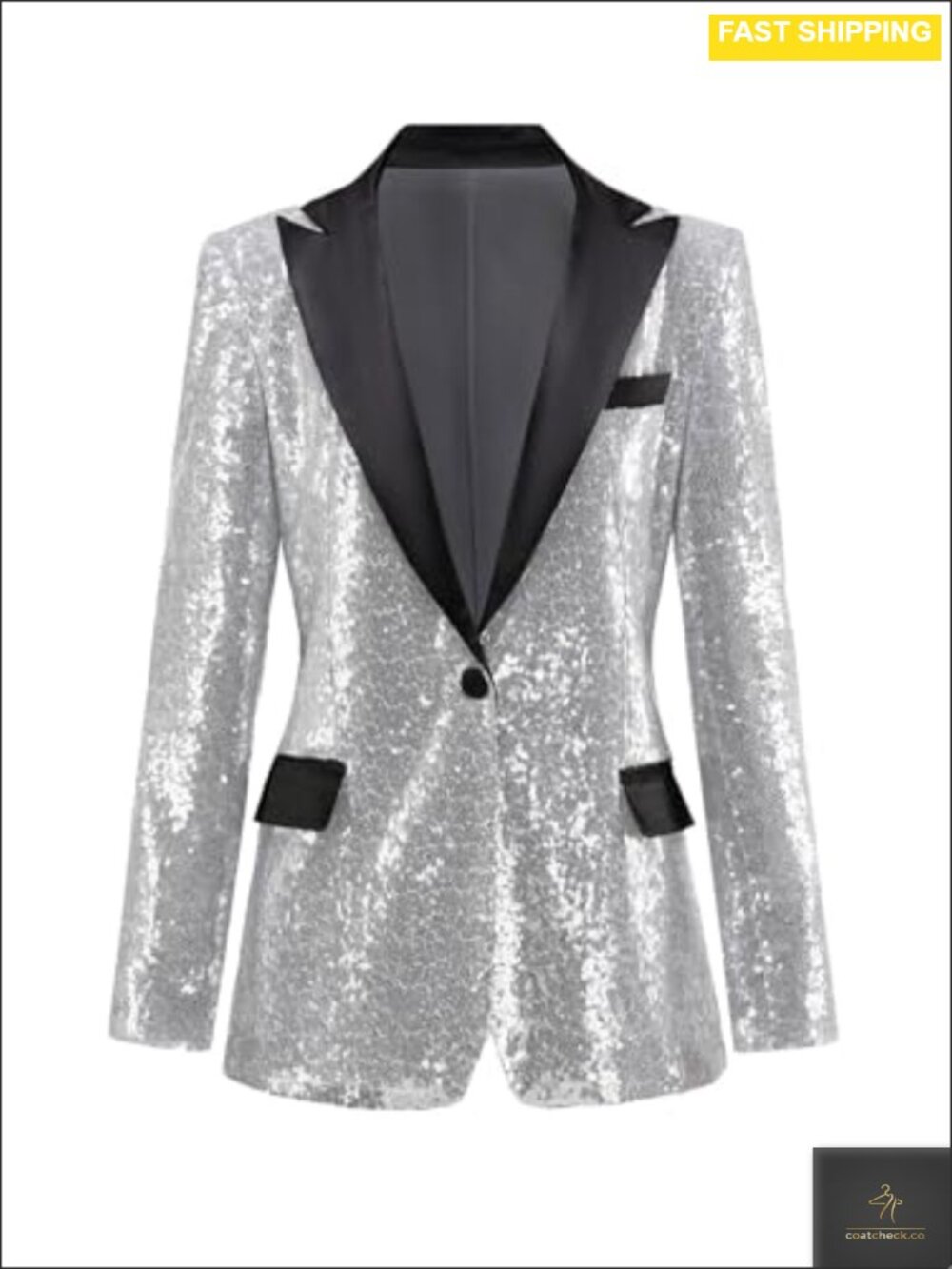 Sequin Blazer Suit Jacket Notch Lapel Open Front Party Prom